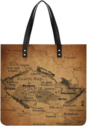Vintage Maps of Guam Leather Handbags Shoping Bag Women Large Capacity Beach Bag