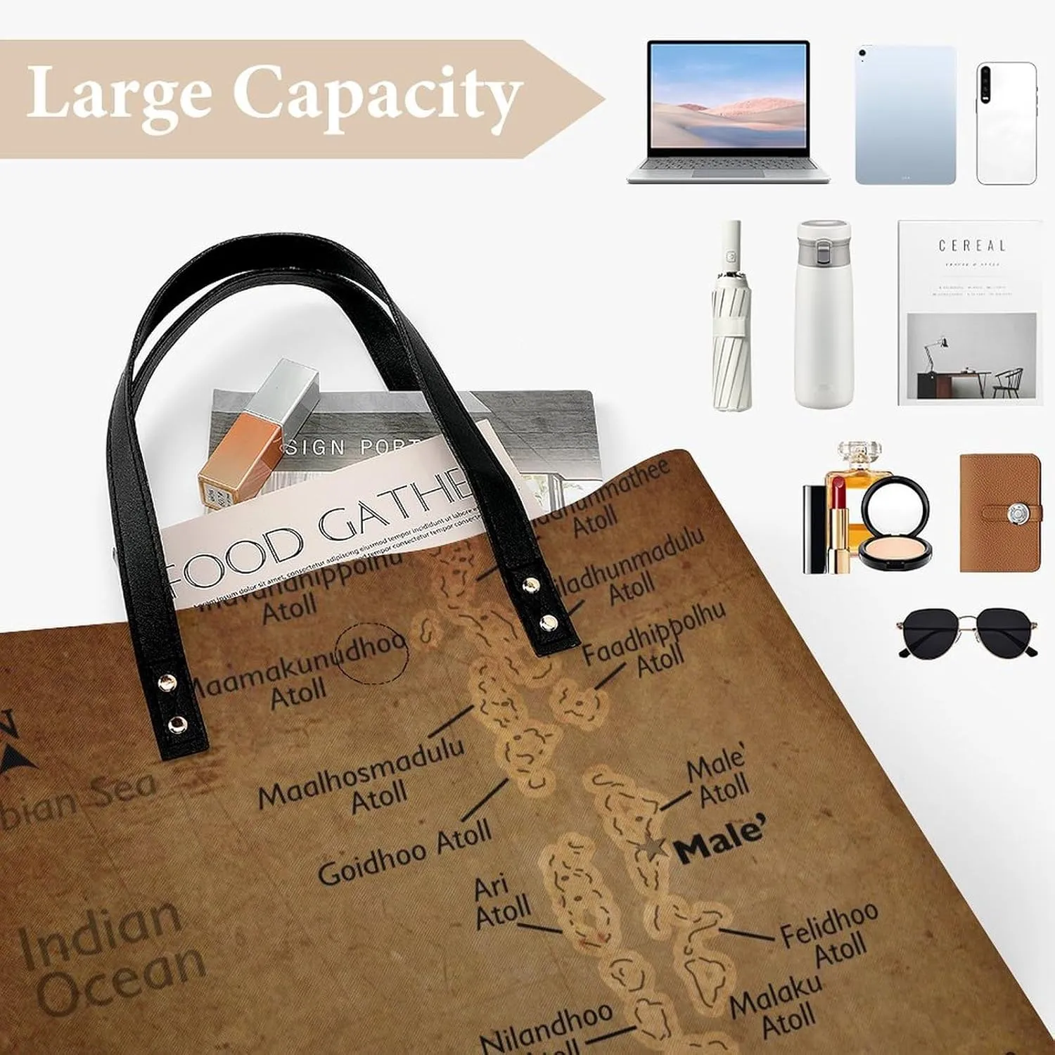 Vintage Maps of of Iran Leather Handbags Shoping Bag Women Large Capacity Beach Bag