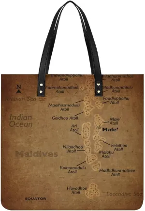 Vintage Maps of of Iran Leather Handbags Shoping Bag Women Large Capacity Beach Bag