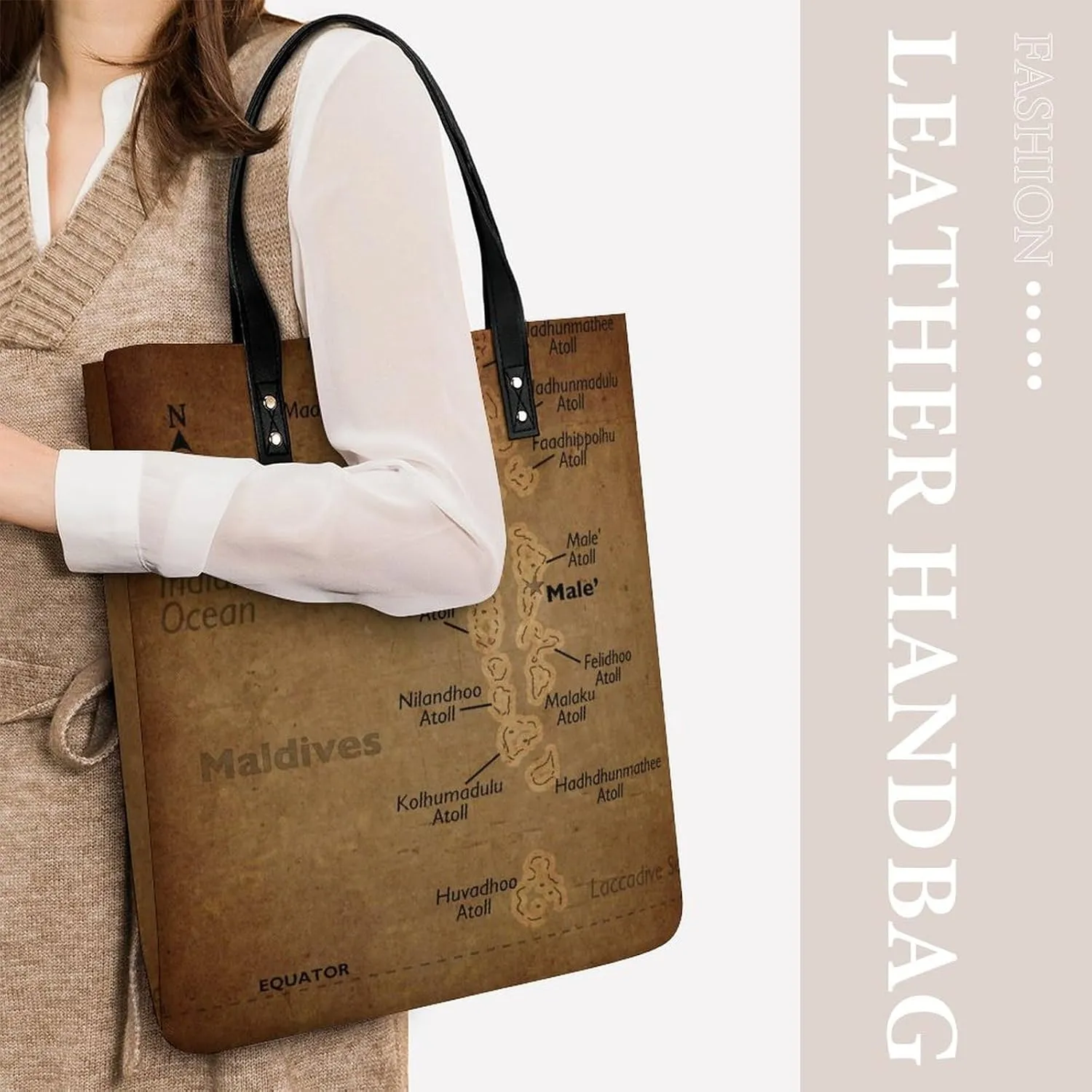 Vintage Maps of of Iran Leather Handbags Shoping Bag Women Large Capacity Beach Bag
