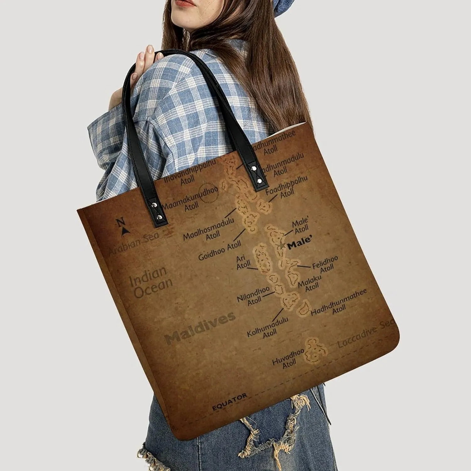 Vintage Maps of of Iran Leather Handbags Shoping Bag Women Large Capacity Beach Bag