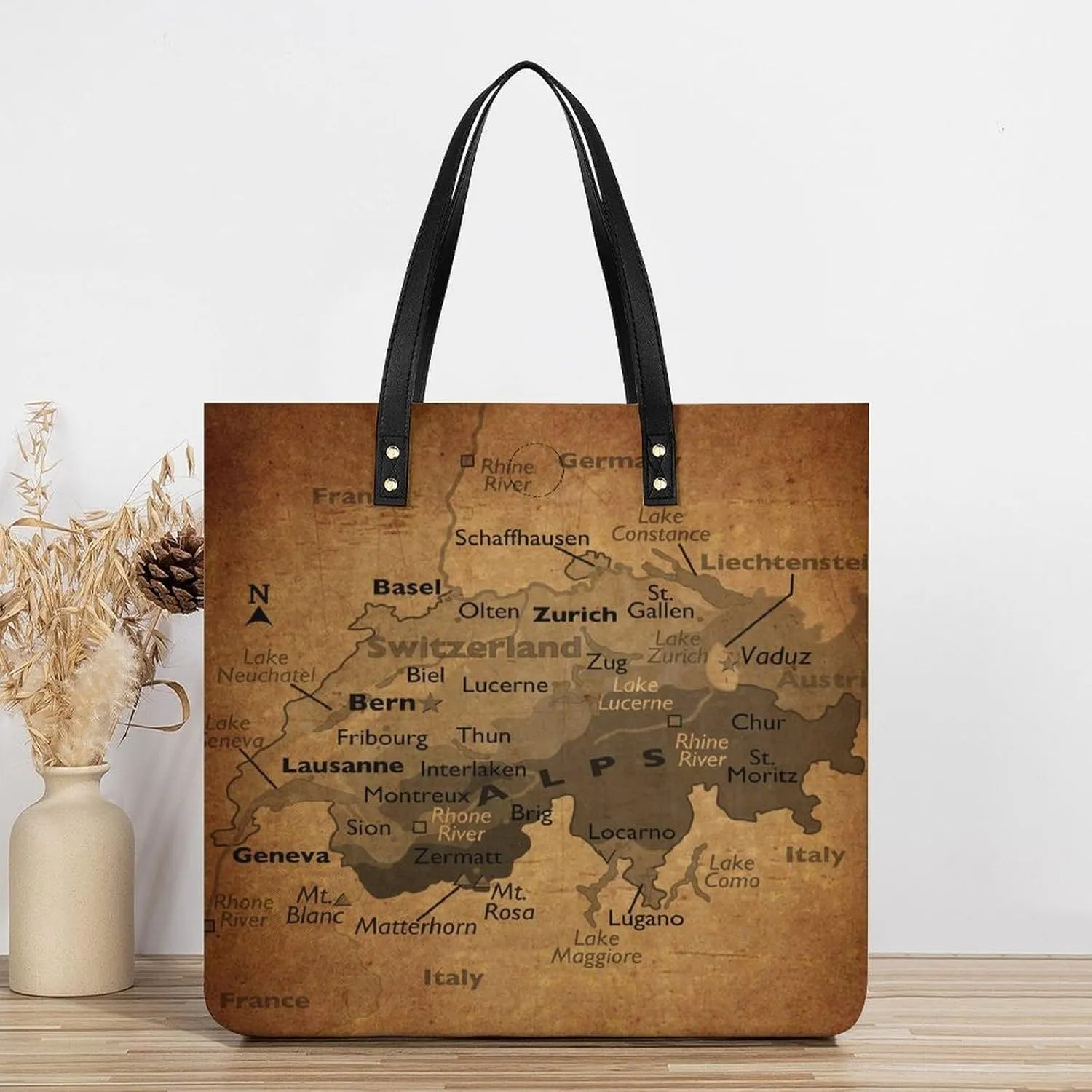 Vintage Maps of The Gambia Leather Handbags Shoping Bag Women Large Capacity Beach Bag