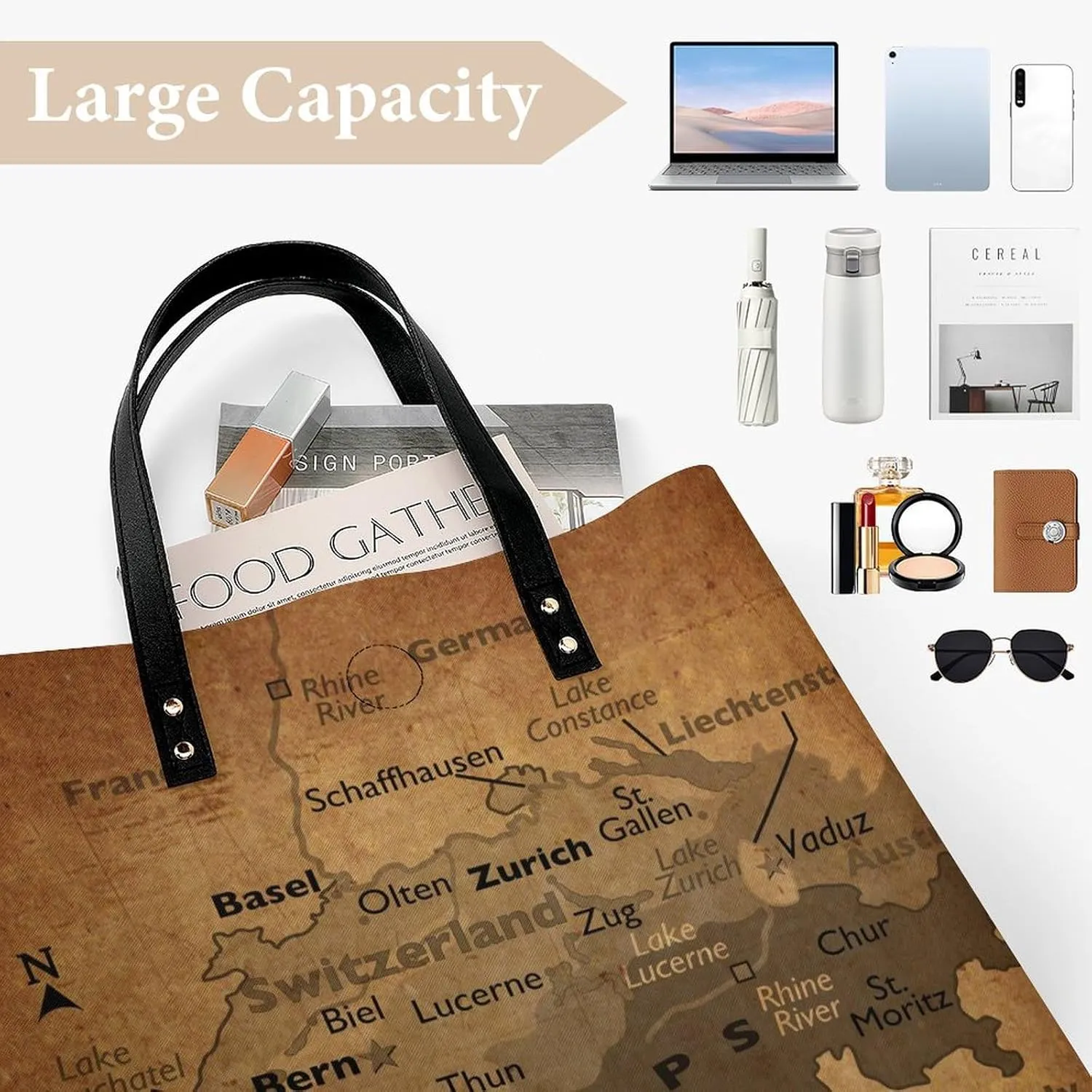 Vintage Maps of The Gambia Leather Handbags Shoping Bag Women Large Capacity Beach Bag