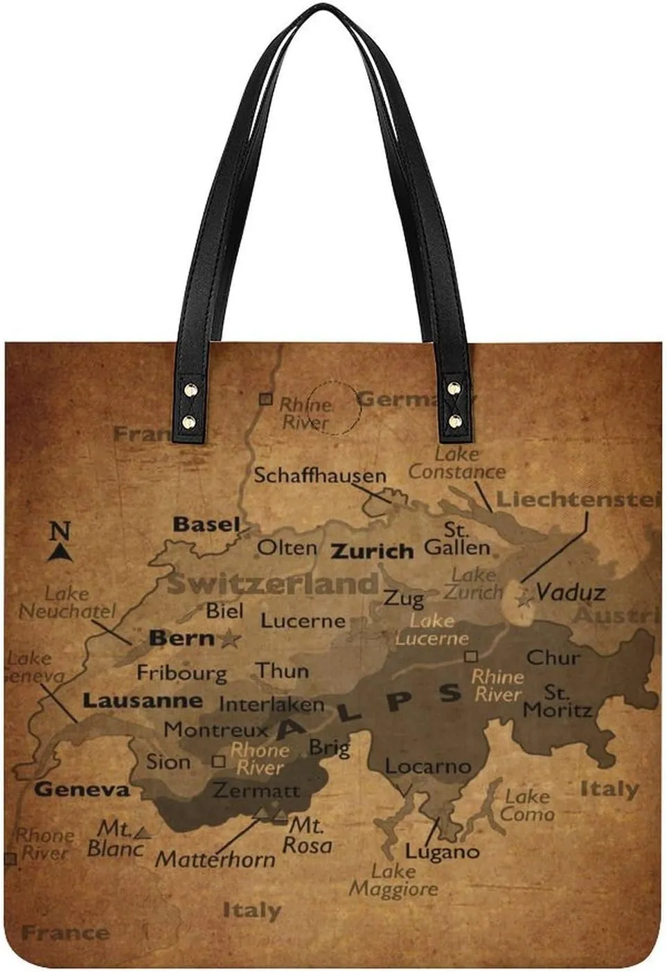 Vintage Maps of The Gambia Leather Handbags Shoping Bag Women Large Capacity Beach Bag