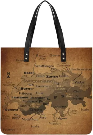 Vintage Maps of The Gambia Leather Handbags Shoping Bag Women Large Capacity Beach Bag