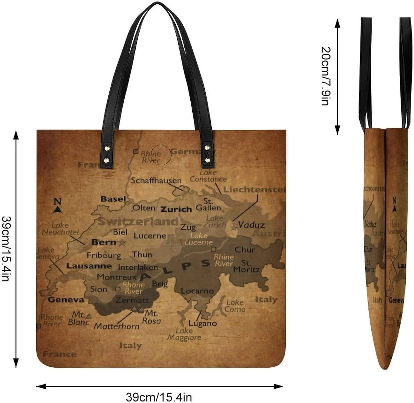 Vintage Maps of The Gambia Leather Handbags Shoping Bag Women Large Capacity Beach Bag