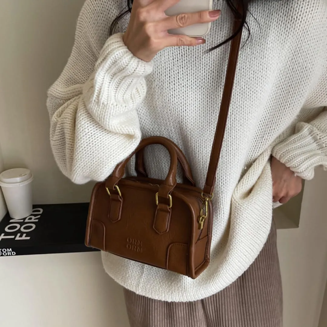 Vintage Square Bag for Women Soft Leather Shoulder Handbags Elegant Crossbody Bag