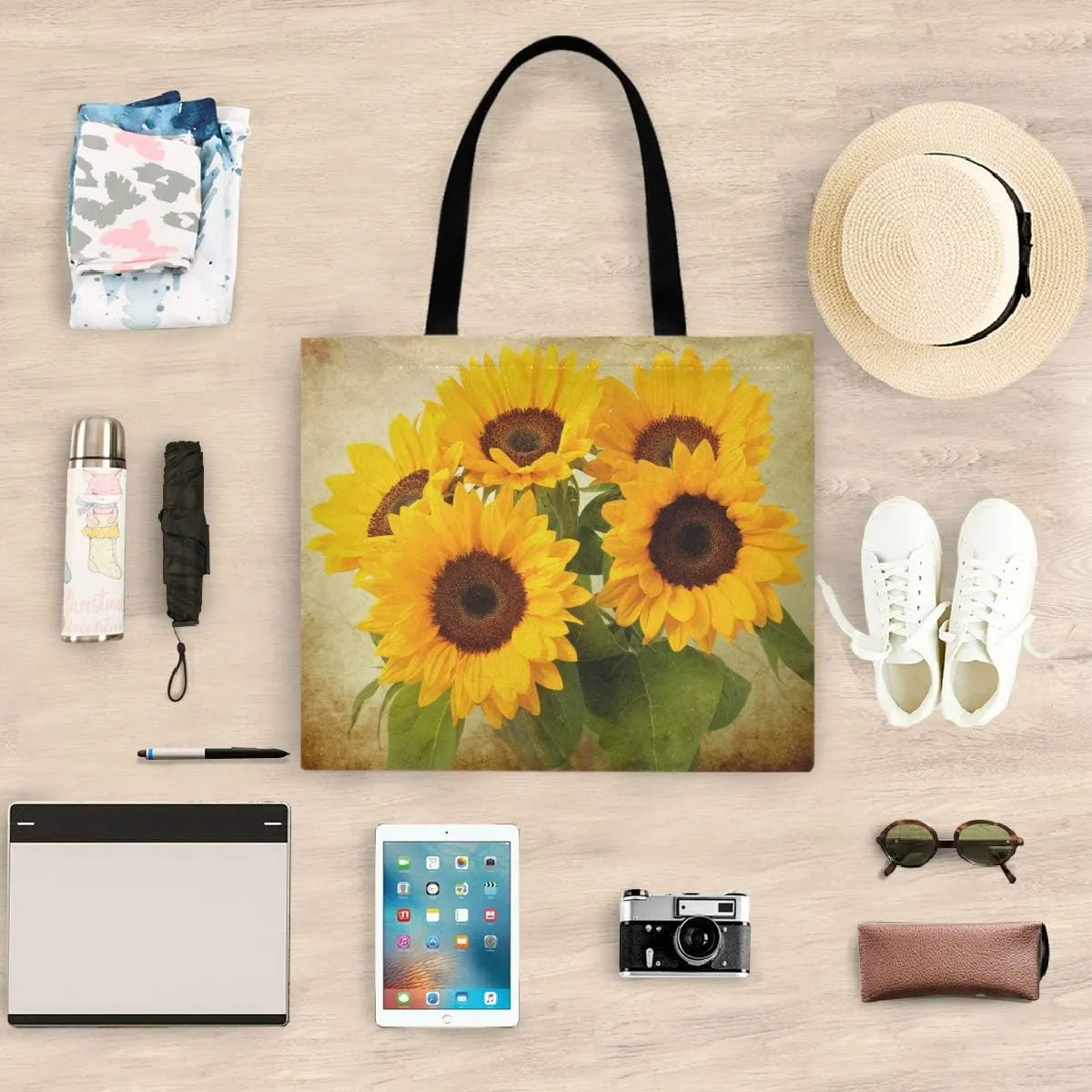 visesunny Fashion Floral Tote Bag with Interior Pocket Lightweight Travel Shoulder Bag Handbag Purse
