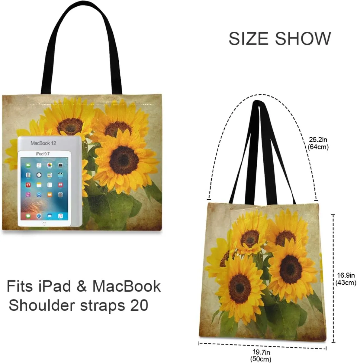 visesunny Fashion Floral Tote Bag with Interior Pocket Lightweight Travel Shoulder Bag Handbag Purse
