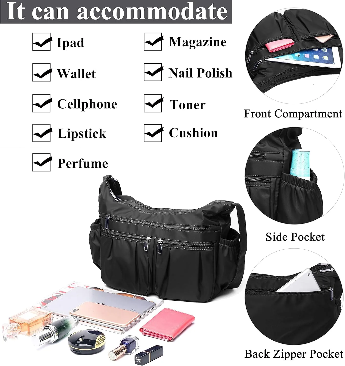 VOLGANIK ROCK Crossbody Purses for Women Shoulder Handbags Lightweight Waterproof Nylon Travel Bag Ladies Pocketbooks