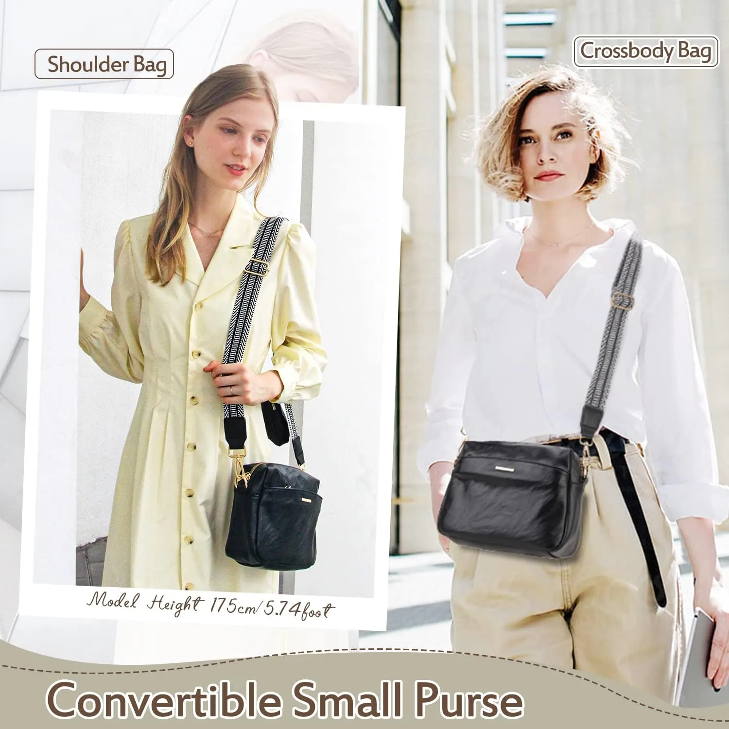 VX VONXURY Small Crossbody Bags for Women, Vegan Soft Pu Leather Triple Zipper Purse Handbags