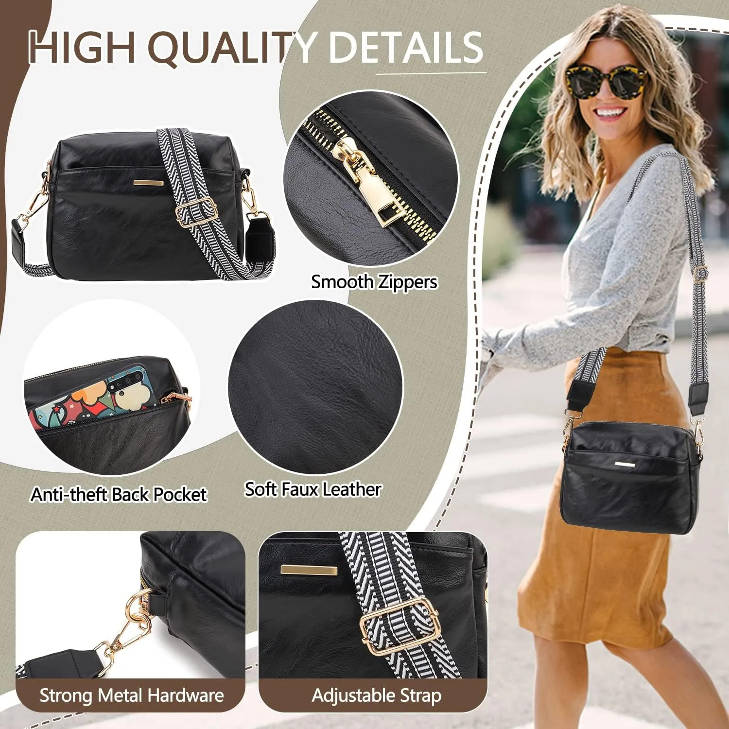 VX VONXURY Small Crossbody Bags for Women, Vegan Soft Pu Leather Triple Zipper Purse Handbags