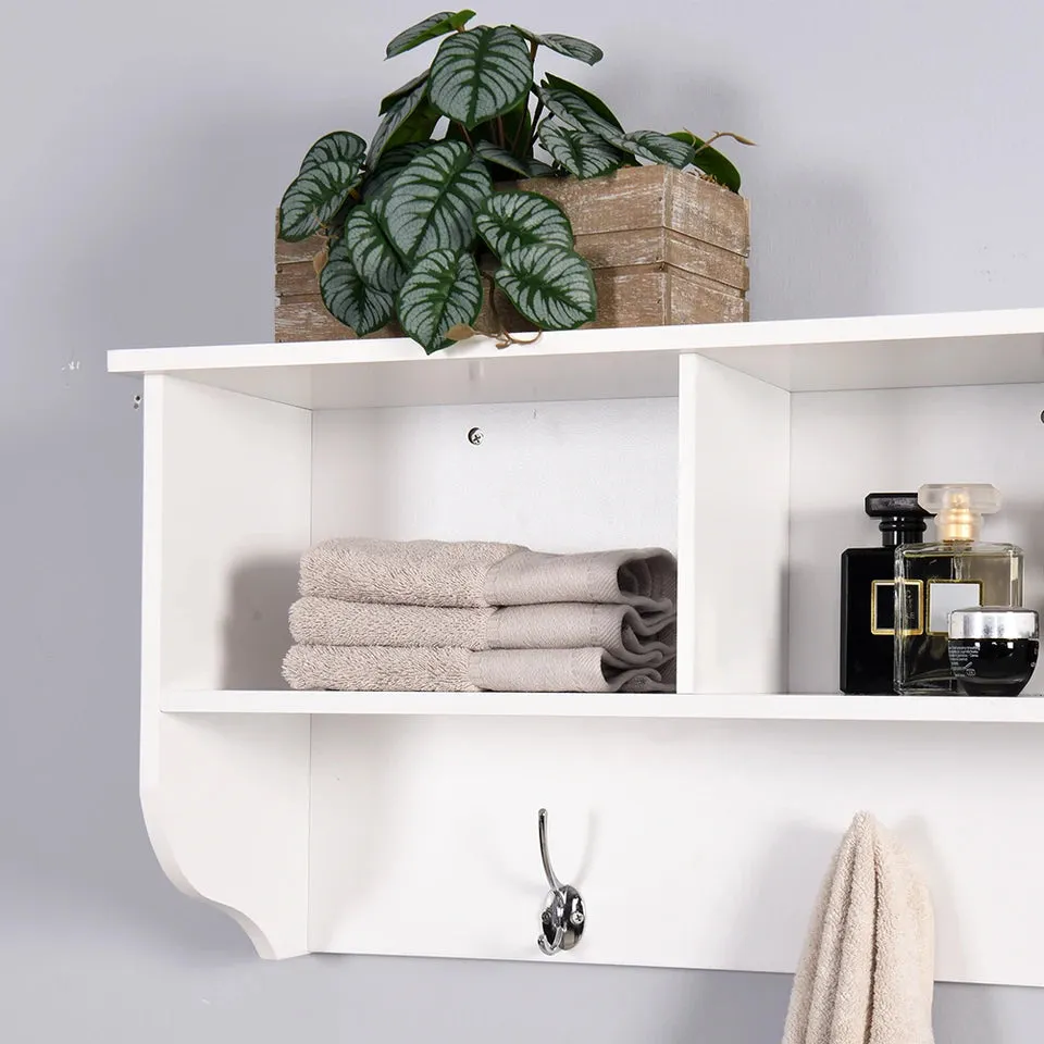 Wall-Mounted Coat Hooks With Storage Shelf &amp; 4 Dual Hooks Rustic Wood Hanging Coat Rack For Kitchen, Bathroom, Entryway