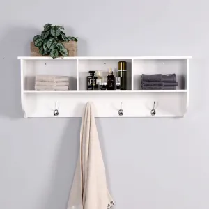 Wall-Mounted Coat Hooks With Storage Shelf &amp; 4 Dual Hooks Rustic Wood Hanging Coat Rack For Kitchen, Bathroom, Entryway