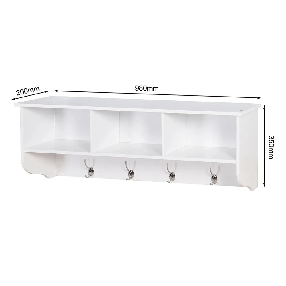 Wall-Mounted Coat Hooks With Storage Shelf &amp; 4 Dual Hooks Rustic Wood Hanging Coat Rack For Kitchen, Bathroom, Entryway