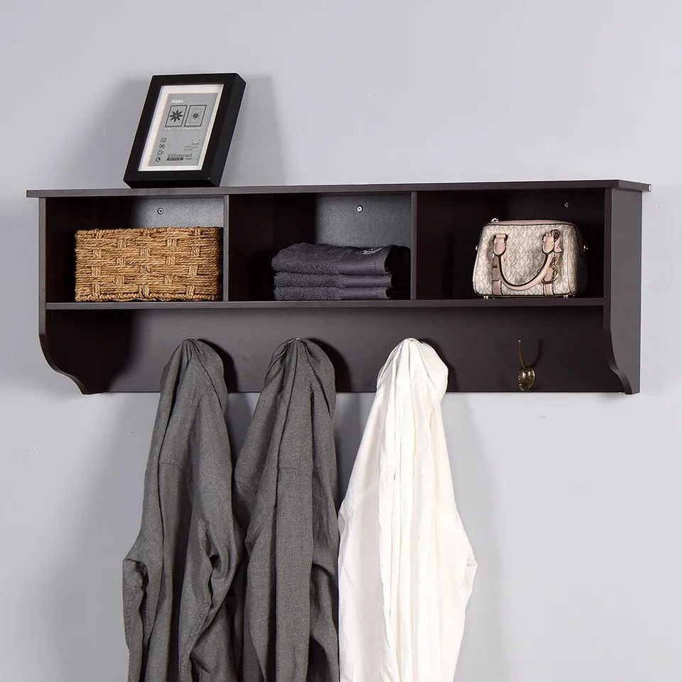 Wall-Mounted Coat Hooks With Storage Shelf &amp; 4 Dual Hooks Rustic Wood Hanging Coat Rack For Kitchen, Bathroom, Entryway
