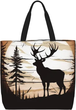 Wild Elk silhouette Tote Bag for Women Hobo Handbags with Zipper Large Shoulder Bag Shopping Bags Travel Purse