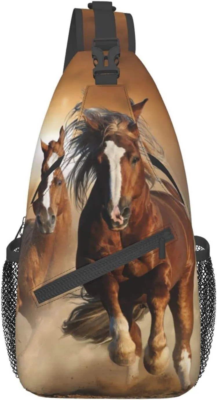 Wild Horses Crossbody Sling Backpack Travel Hiking Chest Daypack For Purses Shoulder Body Bag Women Men's