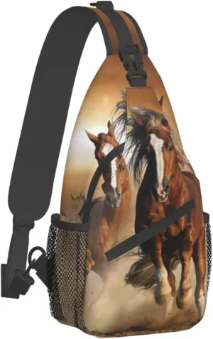 Wild Horses Crossbody Sling Backpack Travel Hiking Chest Daypack For Purses Shoulder Body Bag Women Men's