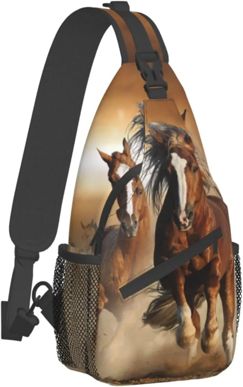 Wild Horses Crossbody Sling Backpack Travel Hiking Chest Daypack For Purses Shoulder Body Bag Women Men's