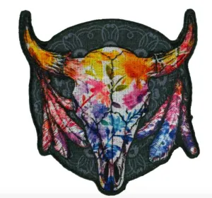 Wildflower Watercolor Cow Skull Patch - 3.5 x 3.5 Inch