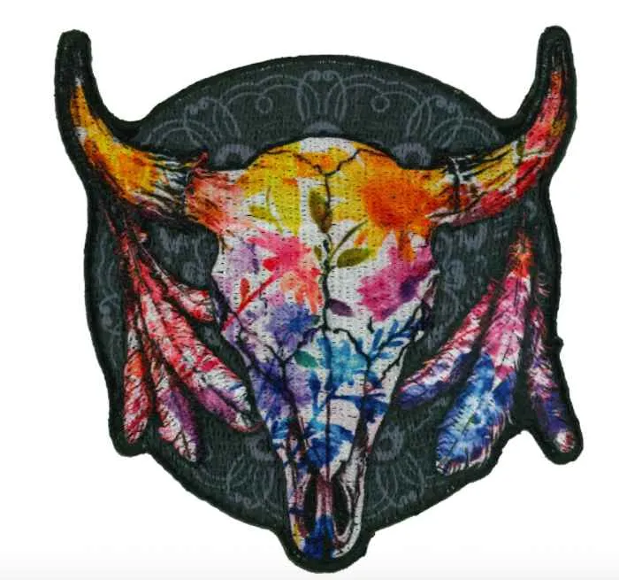 Wildflower Watercolor Cow Skull Patch - 3.5 x 3.5 Inch