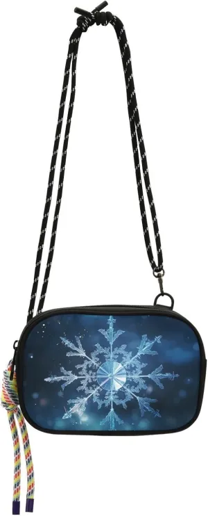 Winter Blue Snowflake Print Crossbody Handbags for Women Walking, Hiking Lightweight Shoulder Phone Purse