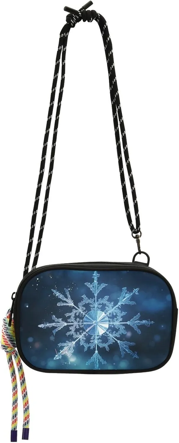 Winter Blue Snowflake Print Crossbody Handbags for Women Walking, Hiking Lightweight Shoulder Phone Purse