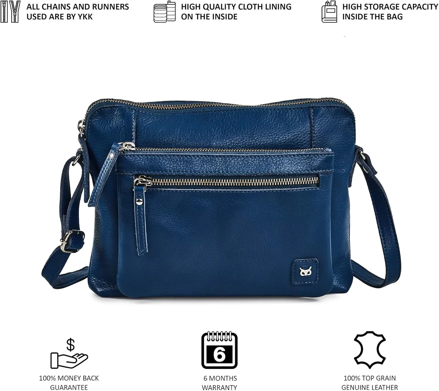 Wise Owl Accessories Small Soft Pebbled Real Leather Crossbody Handbags Purses Sling Crossover Shoulder Bag