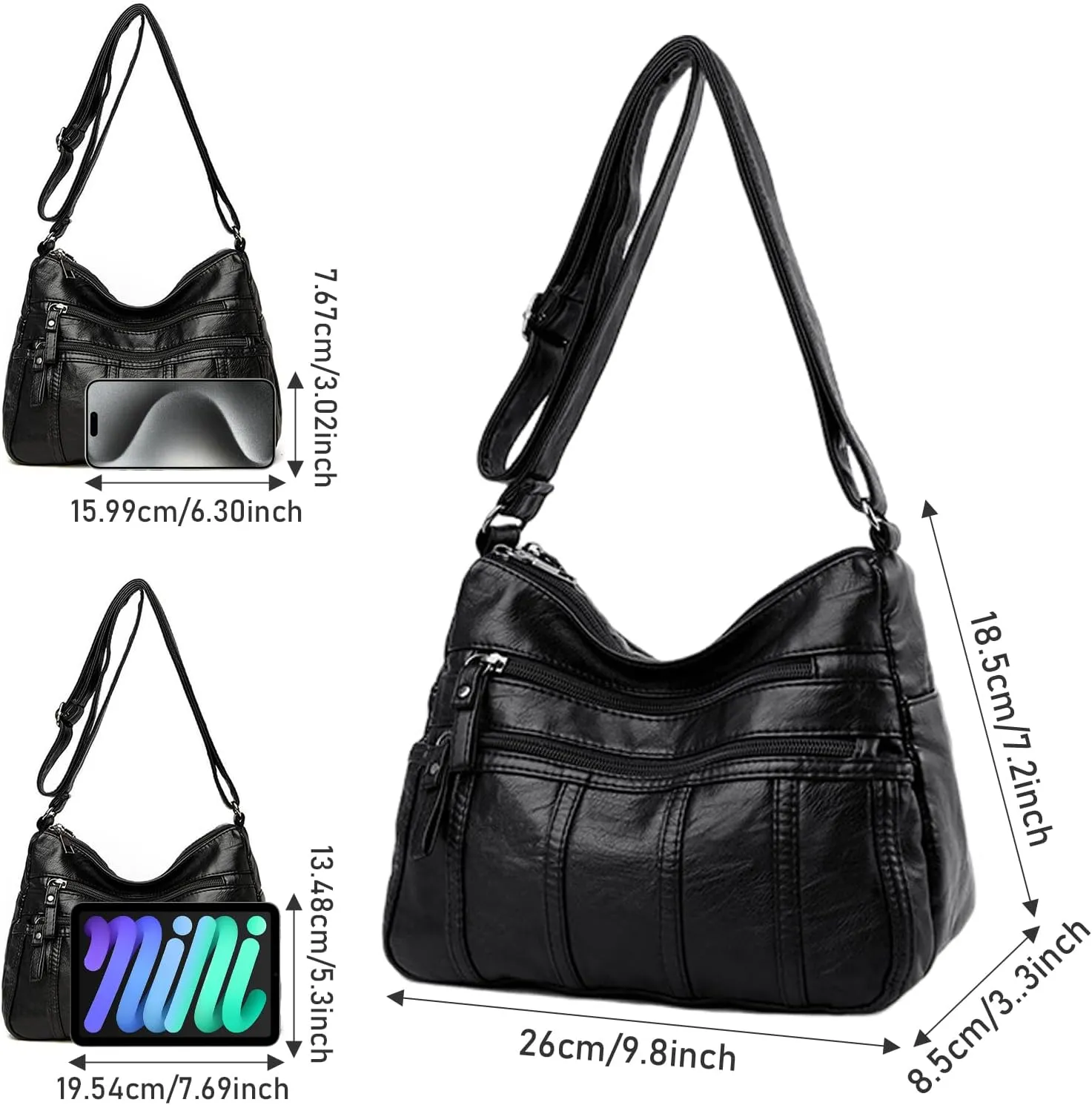 WITERY Crossboby Bag for Women - Soft PU Leather Multi-Pocket Shoulder Handbags Pocketbooks Medium Sized Bag Small Purses