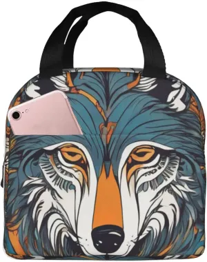 wolf motifs colorful draw02 print Lunch Bag, Food Handbags Case, Leakproof Insulated, for Work/Picnic/Beach/Travel