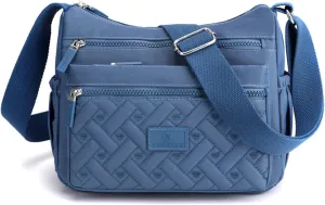 Women Crossbody Bag Multi-Pocket Nylon Waterproof Lightweight Casual Shoulder Handbag Purse Bookbag