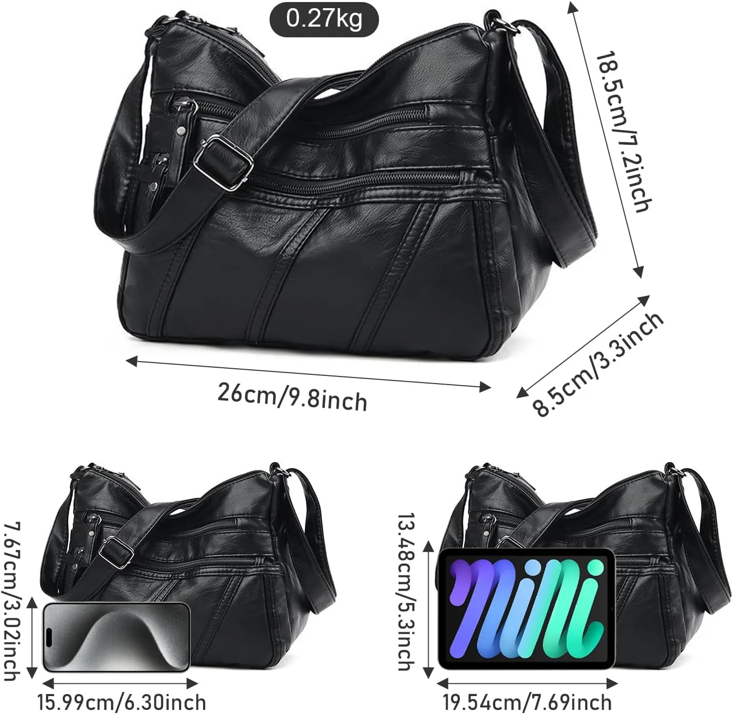 Women Crossbody Shoulder Bag Soft PU Leather Handbags Multi-Pocket Messenger Bag Waterproof Purse for Ladies