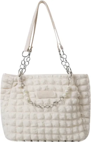 Women Puffer Tote Bag Quilted Shoulder Bag Soft Puffy Lightweight Handbags Puff Purse