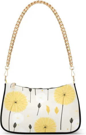 Women Shoulder Bag Yellow Dandelion Print Lightweight Clutch Handbags Casual Tote Handbags