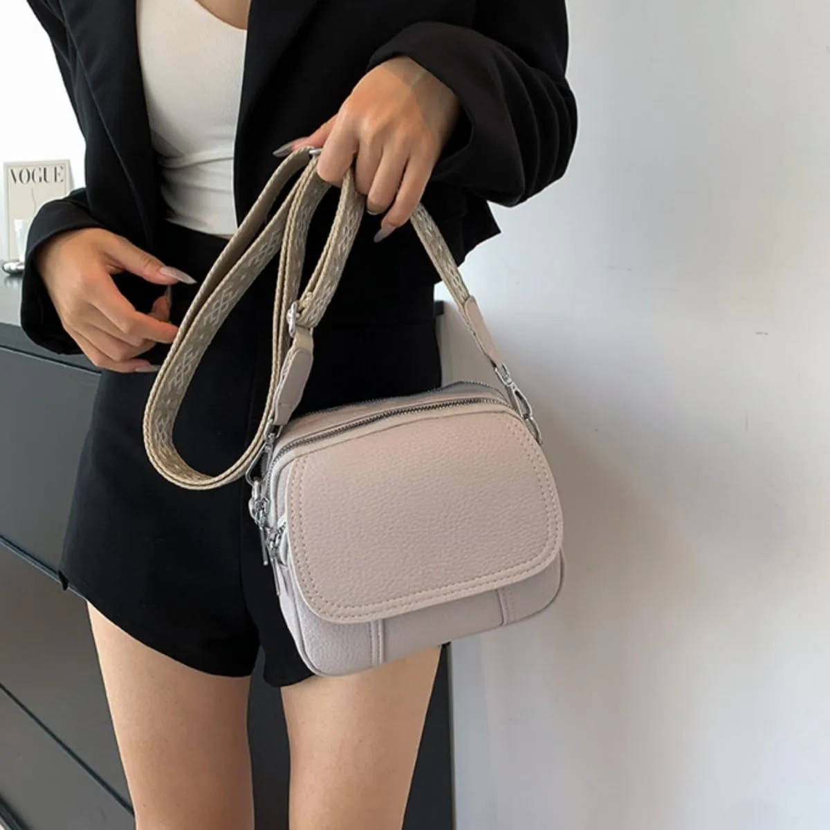 Women Small Crossbody Purse Fashion Lightweight Vegan Leather Handbags with Boho Strap Shoulder