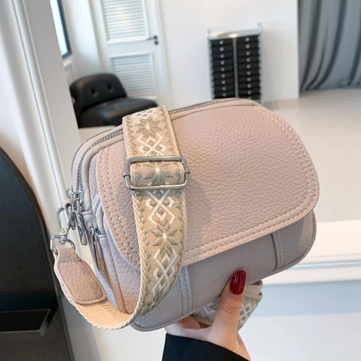 Women Small Crossbody Purse Fashion Lightweight Vegan Leather Handbags with Boho Strap Shoulder
