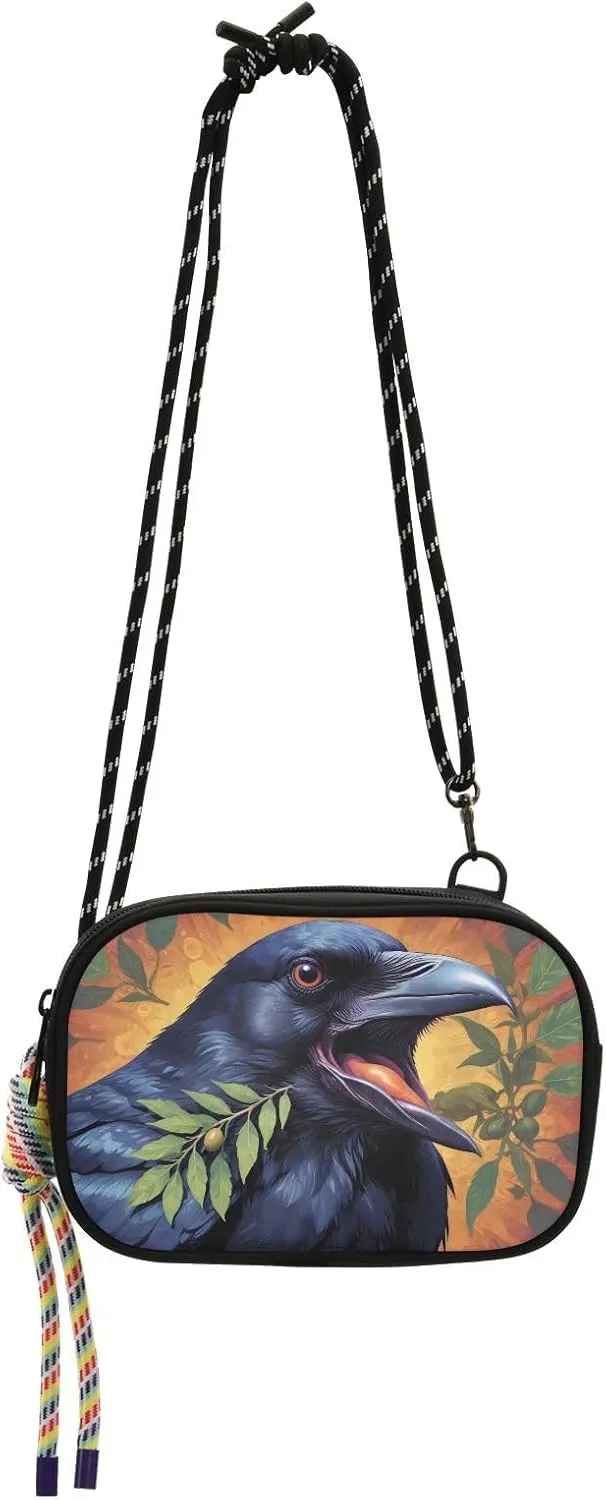 Women's Crossbody Handbags Crow Leaves Print Lightweight Shoulder Phone Purse for Walking, Hiking