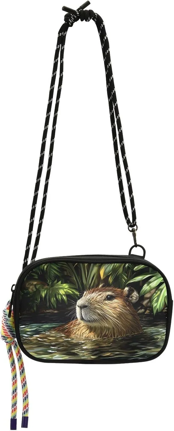Women's Crossbody Handbags Lake Capybara Plants Print Lightweight Shoulder Phone Purse for Walking, Hiking