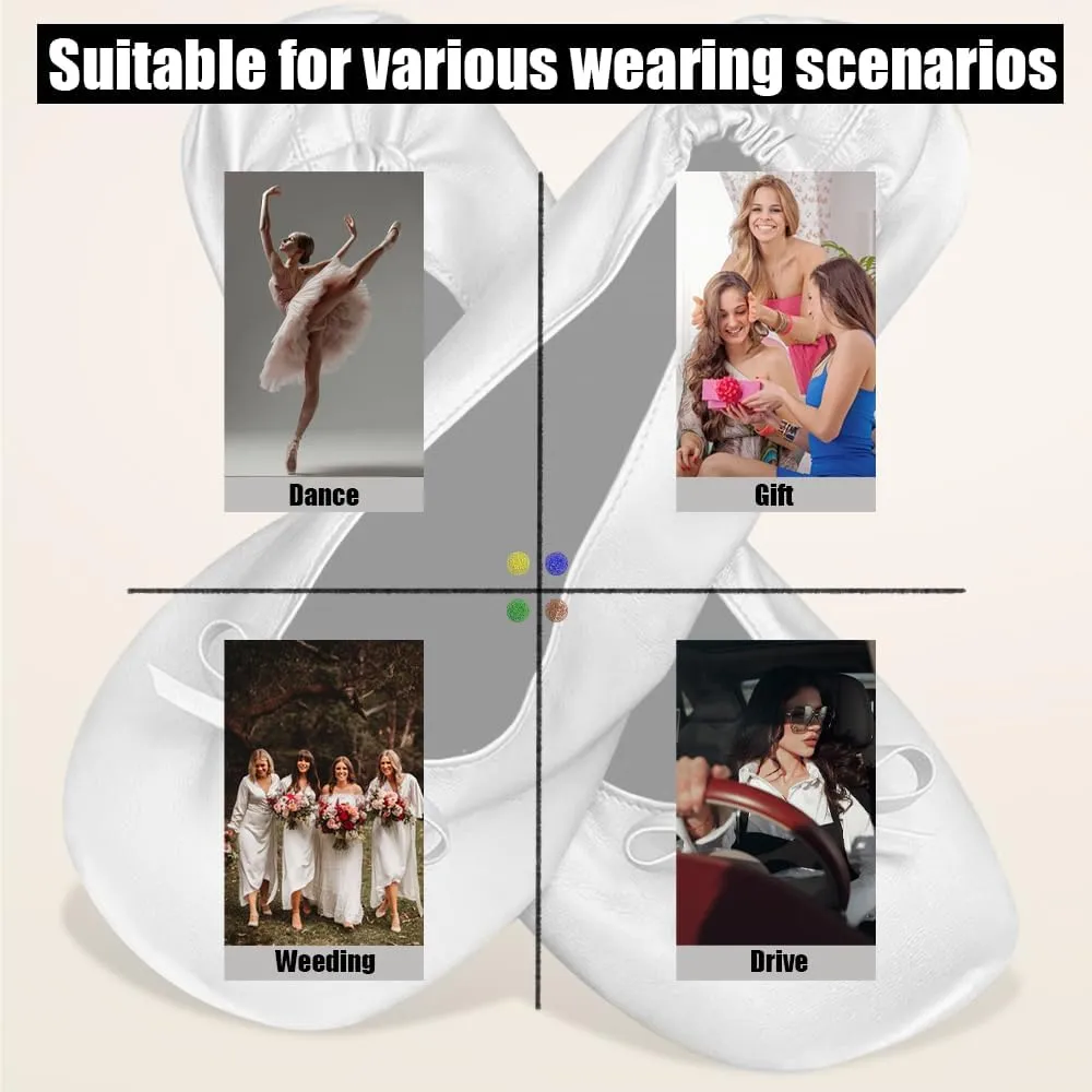 Women's Foldable Ballet Flats ，Portable Roll-Up Travel Shoes with Carrying Pouch, Lightweight Slip-On Comfort for Wedding, Bridesmaid & Dance Events