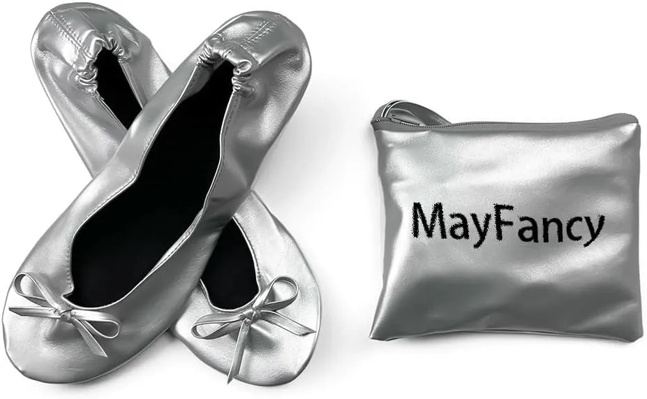 Women's Foldable Ballet Flats ，Portable Roll-Up Travel Shoes with Carrying Pouch, Lightweight Slip-On Comfort for Wedding, Bridesmaid & Dance Events