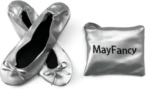 Women's Foldable Ballet Flats ，Portable Roll-Up Travel Shoes with Carrying Pouch, Lightweight Slip-On Comfort for Wedding, Bridesmaid & Dance Events