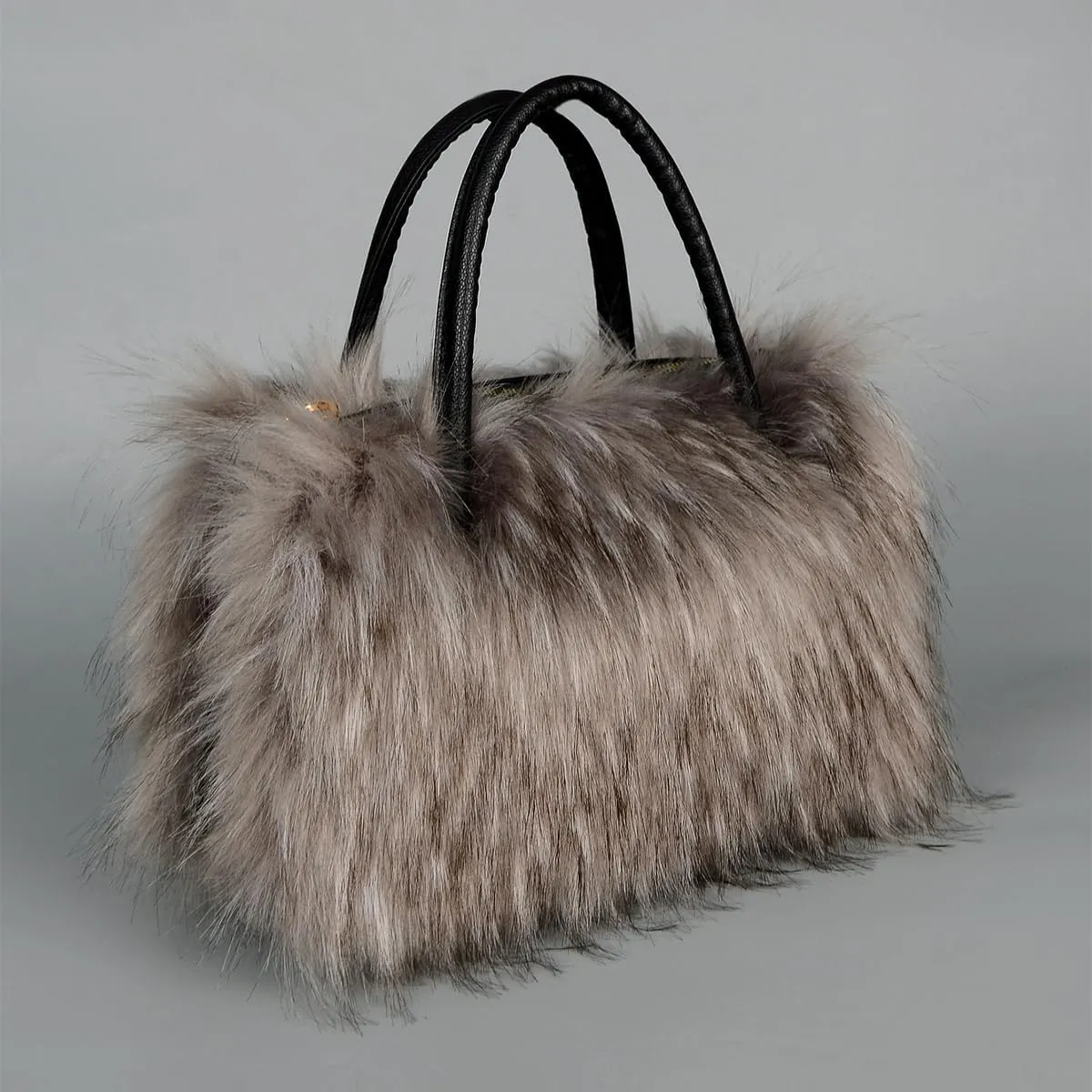 Women's Furry Shoulder Handbags Faux Fur Work Tote Bag for Women Fluffy Satchel Handbags Wristlet Zipper Purses