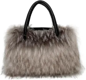 Women's Furry Shoulder Handbags Faux Fur Work Tote Bag for Women Fluffy Satchel Handbags Wristlet Zipper Purses