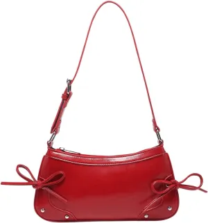 Women's PU Leather Top Handle Shoulder Bag Bow Vintage Purses Bags Y2k Handbags