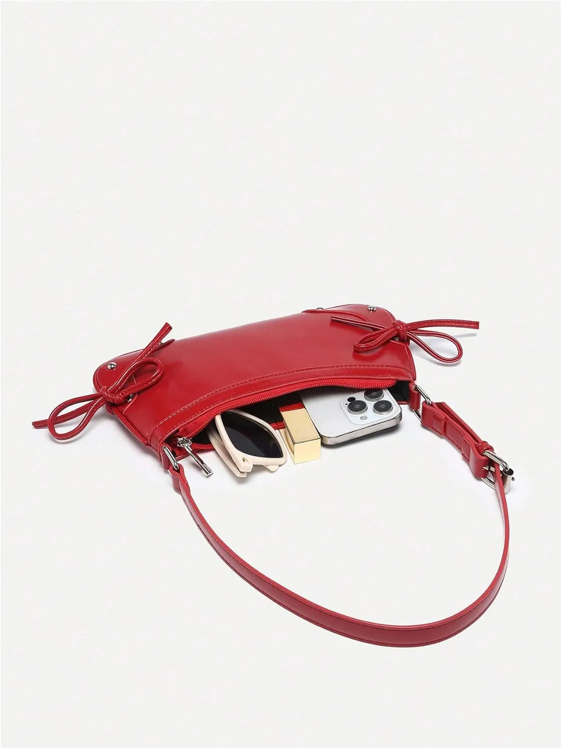 Women's PU Leather Top Handle Shoulder Bag Bow Vintage Purses Bags Y2k Handbags