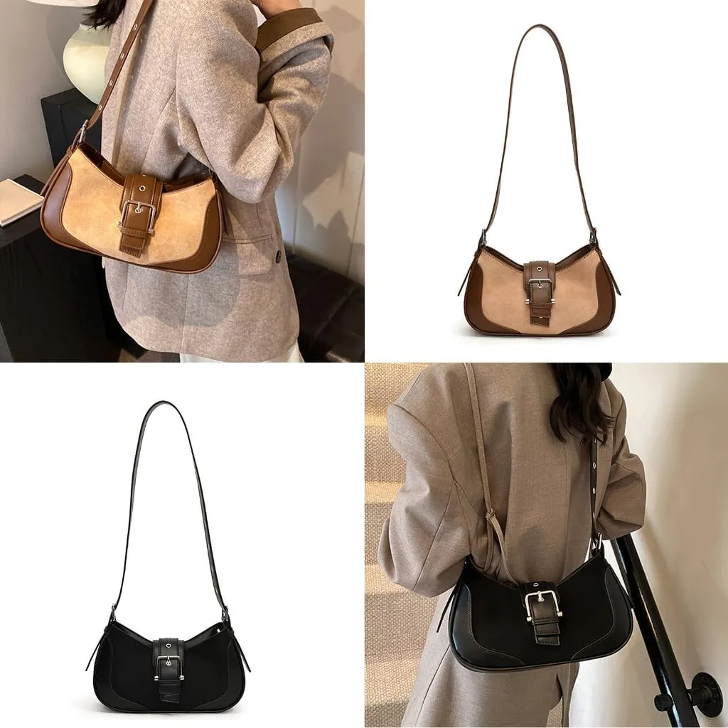 Women's Shoulder Bag Retro Underarm Bags Spacious Interior Casual Handbag PU Leather Crossbody Purse for Everyday Use
