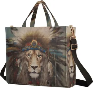 Women's Shoulder Handbags Chief Lion Print, Corduroy Tote Bag Large Capacity Small Size