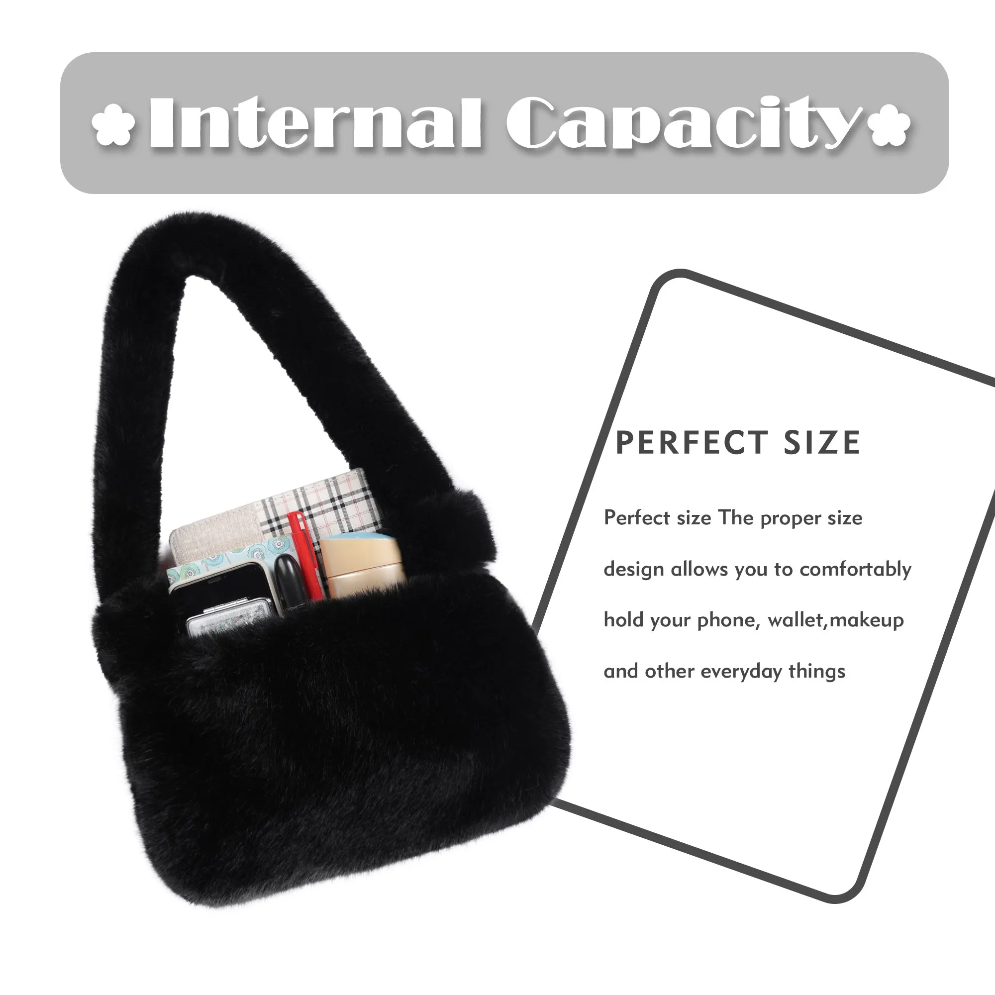 Women’s Shoulder Tote Handbags Fluffy Faux Fur Bag Crossbody Bag 21836