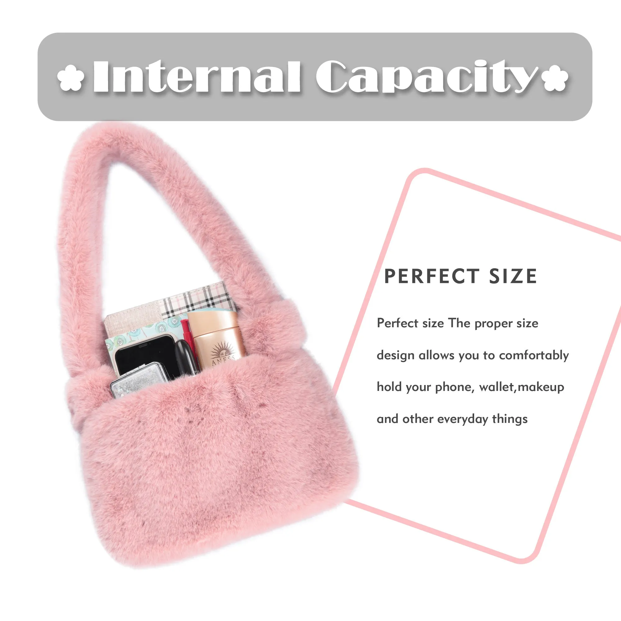 Women’s Shoulder Tote Handbags Fluffy Faux Fur Bag Crossbody Bag 21836